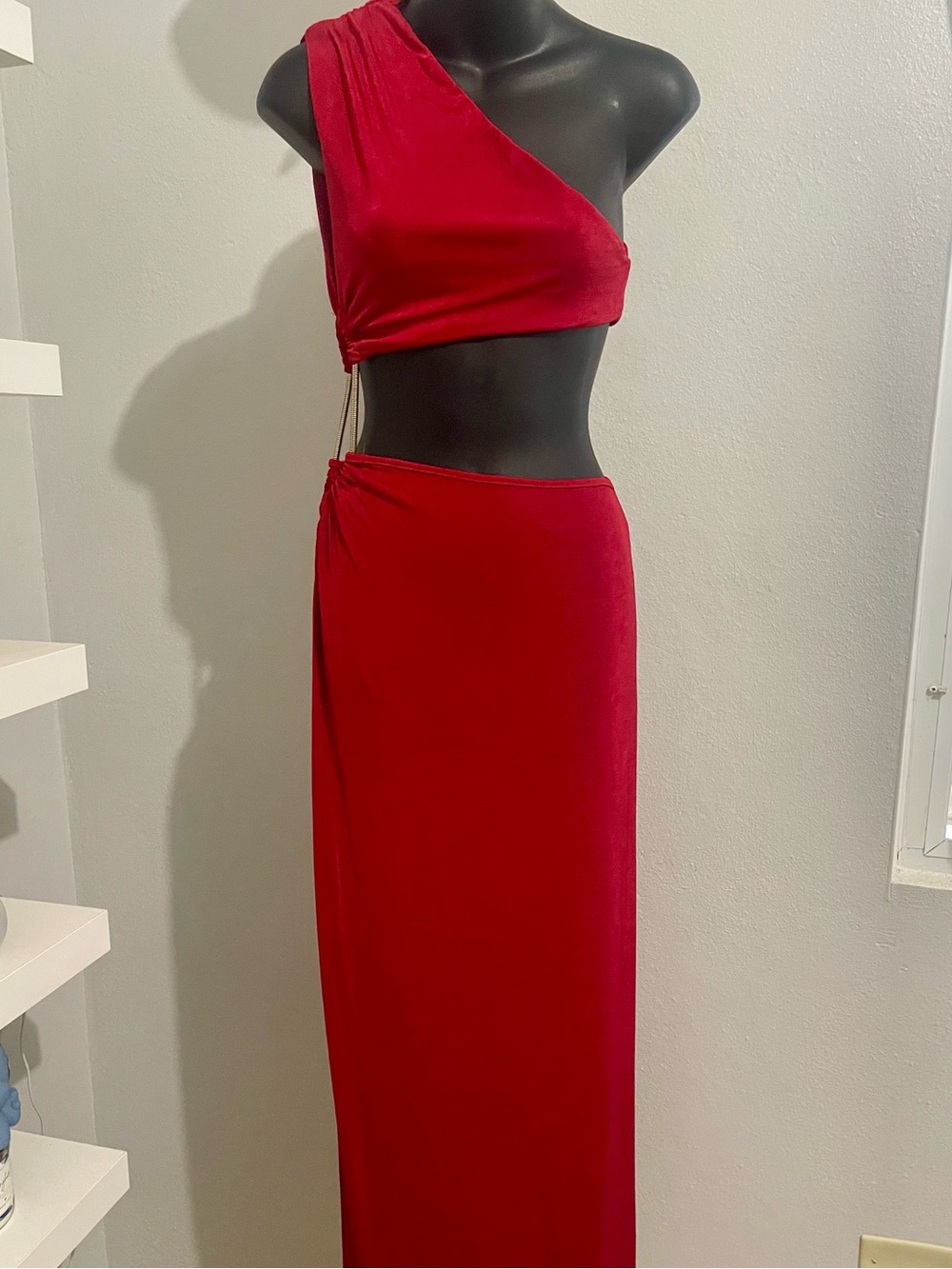 SHEIN Red One-Shoulder Two-Piece Maxi Dress